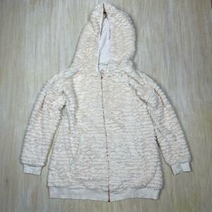 Soft Surroundings Ivory Novella Teddy Fuzzy Soft Zip Tunic Sweater Jacket XS